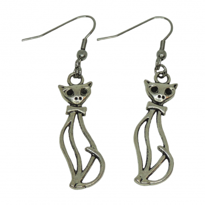 Boucles d oreilles chat breloque argentee 9 