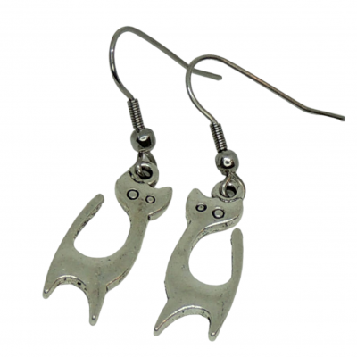 Boucles d oreilles chat breloque argentee recto verso 1 