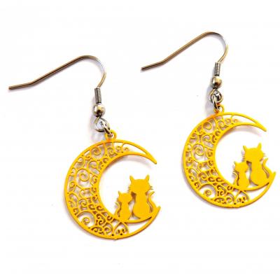 Boucles d'oreilles chats au clair de lune noir argenté blanc love my cat