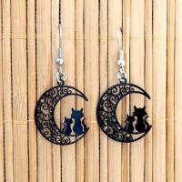 Boucles d oreilles chat sur la lune noir 1 
