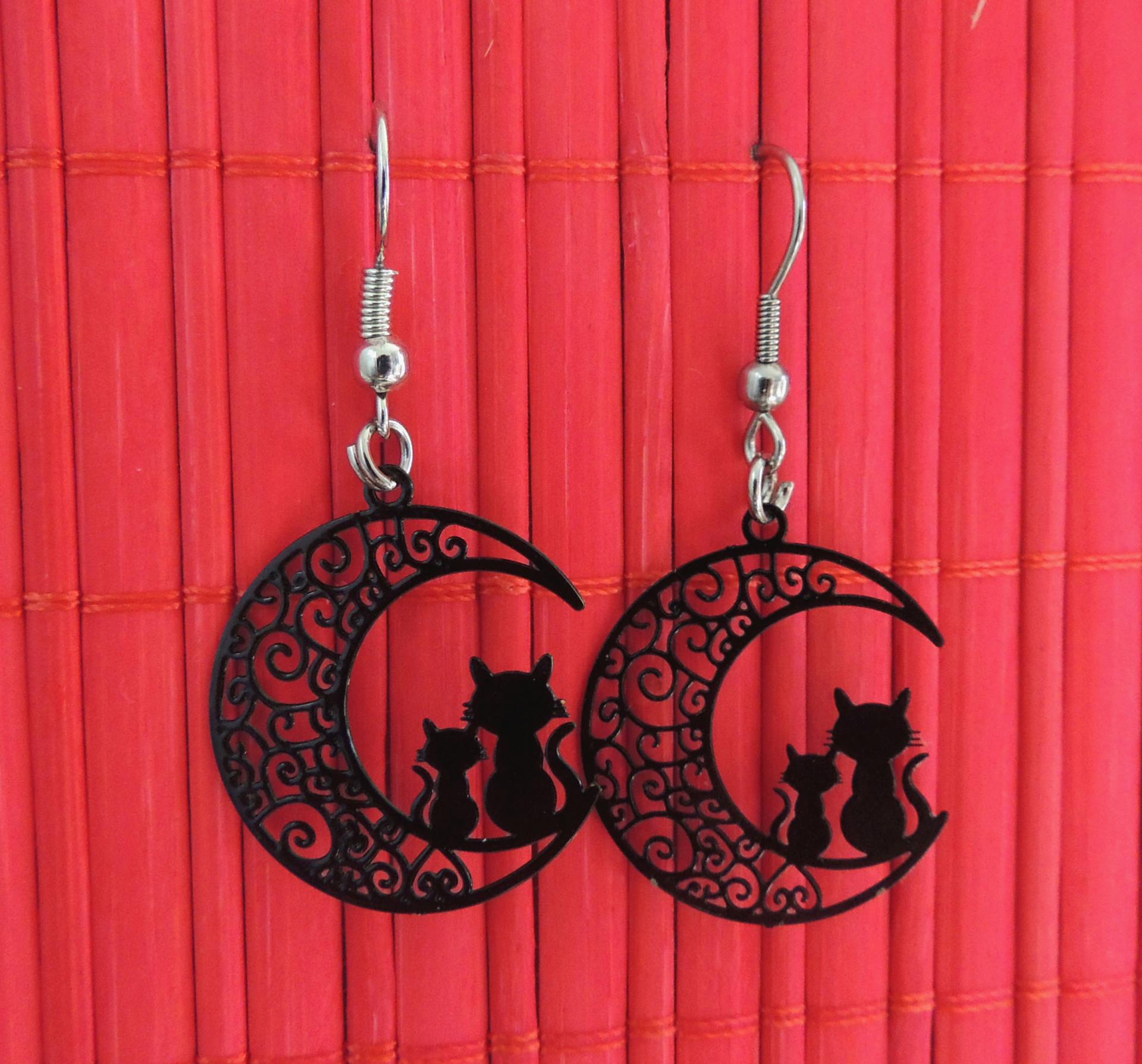 boucles d'oreilles chat noir - Bijoux en Folie