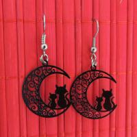 Boucles d oreilles chat sur la lune noir 2 