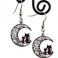 Boucles d oreilles chat sur la lune noir 3 1