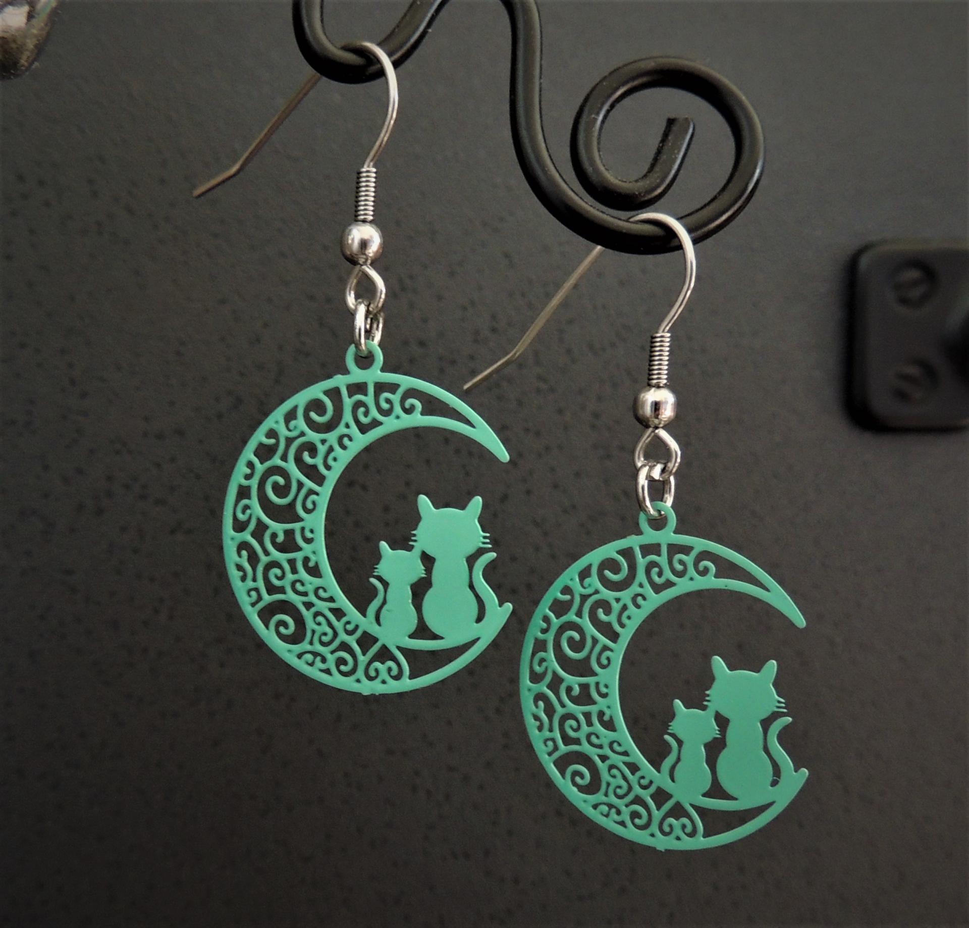 Boucles d'oreilles - Chats sur la lune