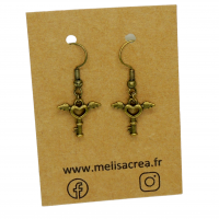 Boucles d oreilles cles coeur avec ailes couleur bronze 1 
