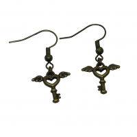 Boucles d oreilles cles coeur avec ailes couleur bronze 3 