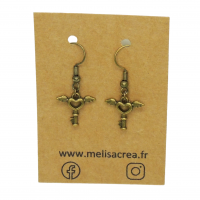 Boucles d oreilles cles coeur avec ailes couleur bronze 6 