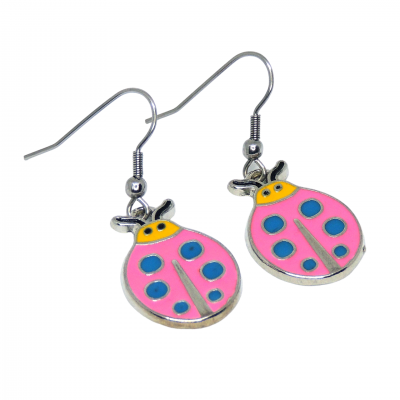 Boucles d oreilles coccinelle rose et bleu argentee photoroom