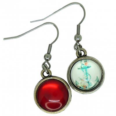 Boucles d oreilles crochet en acier inoxydable cabochon en resine rouge cabochon en verre ancre 5 1 