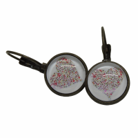 Boucles d oreilles de style dormeuse fleurs coeurs sur fond blanc support en lation bronze sans nickel 2 