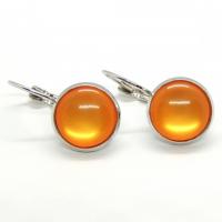 Boucles d oreilles dormeuse argentee cabochon en resine orange