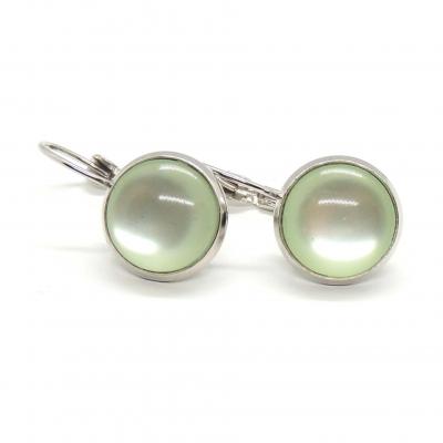 Boucles d oreilles dormeuse argentee cabochon en resine vert d eau