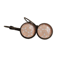 Boucles d oreilles dormeuse cabochon en verre fond rose etoile blanche dormeuse en laiton bronze 1 