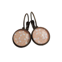Boucles d oreilles dormeuse cabochon en verre fond rose etoile blanche dormeuse en laiton bronze 3 