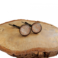 Boucles d oreilles dormeuse cabochon en verre fond rose etoile blanche dormeuse en laiton bronze 6 