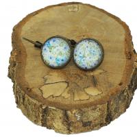 Boucles d oreilles dormeuse en laiton couleur bronze cabochon en verre fleur bleue et mauve 3 