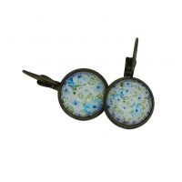 Boucles d oreilles dormeuse en laiton couleur bronze cabochon en verre fleur bleue et mauve 3 