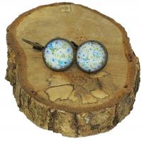 Boucles d oreilles dormeuse en laiton couleur bronze cabochon en verre fleur bleue et mauve 4 
