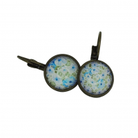 Boucles d oreilles dormeuse en laiton couleur bronze cabochon en verre fleur bleue et mauve 4 