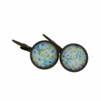 Boucles d oreilles dormeuse en laiton couleur bronze cabochon en verre fleur bleue et mauve 5 