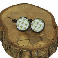 Boucles d oreilles dormeuse en laiton couleur bronze triangle vert 1 