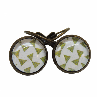 Boucles d oreilles dormeuse en laiton couleur bronze triangle vert 3 