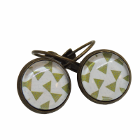 Boucles d oreilles dormeuse en laiton couleur bronze triangle vert 4 