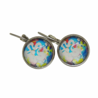 Boucles d oreilles dormeuse en laiton style argente bleu 1 