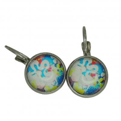 Boucles d oreilles dormeuse en laiton style argente bleu 6 