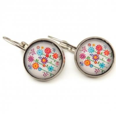 Boucles d oreilles dormeuse fleurs multicolores papillon libellule laiton argente 2 1 1 