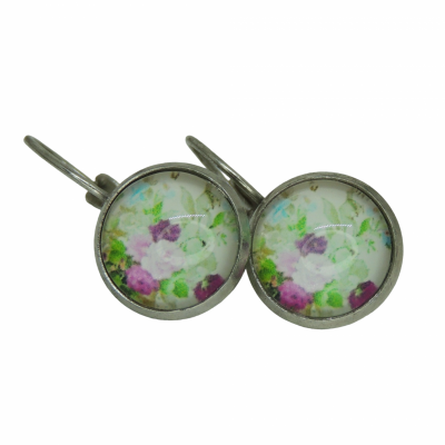 Boucles d oreilles dormeuse rose et mauve feuille verte 3 