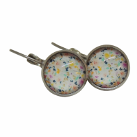 Boucles d oreilles dormeuses support en laiton argente sans nickel cabochon en verre 12mm motifs points multicolore 1 