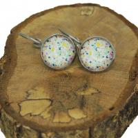Boucles d oreilles dormeuses support en laiton argente sans nickel cabochon en verre 12mm motifs points multicolore 3 