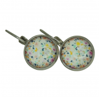 Boucles d oreilles dormeuses support en laiton argente sans nickel cabochon en verre 12mm motifs points multicolore 3 