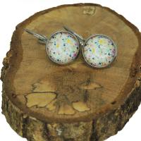 Boucles d oreilles dormeuses support en laiton argente sans nickel cabochon en verre 12mm motifs points multicolore 4 