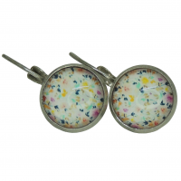 Boucles d oreilles dormeuses support en laiton argente sans nickel cabochon en verre 12mm motifs points multicolore 4 