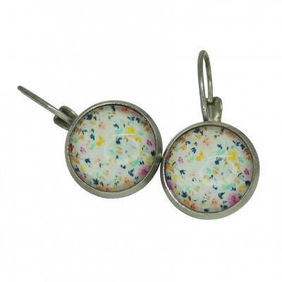 Boucles d oreilles dormeuses support en laiton argente sans nickel cabochon en verre 12mm motifs points multicolore 6 