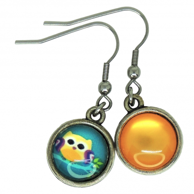 Boucles d oreilles double cabochon cabochon en resine orange cabochon en verre hiboux chouette 2 