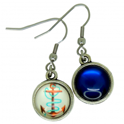 Boucles d oreilles double face cabochon en resine bleu cabochon en verre ancre marine 9 