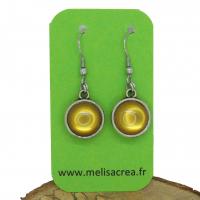 Boucles d oreilles double face cabochon en resine marron kaki double face 1 