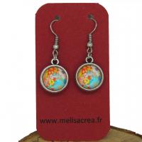 Boucles d oreilles double face cabochon en resine rouge cabochon en verre fleurs rouge jaune bleu vert 1 