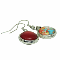 Boucles d oreilles double face cabochon en resine rouge cabochon en verre fleurs rouge jaune bleu vert 1 