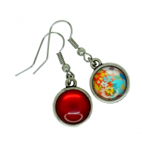 Boucles d oreilles double face cabochon en resine rouge cabochon en verre fleurs rouge jaune bleu vert 2 