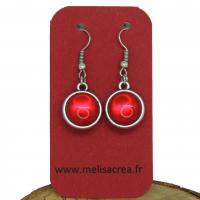 Boucles d oreilles double face cabochon en resine rouge cabochon en verre fleurs rouge jaune bleu vert 3 