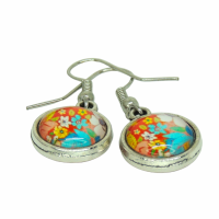 Boucles d oreilles double face cabochon en resine rouge cabochon en verre fleurs rouge jaune bleu vert 3 