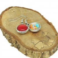 Boucles d oreilles double face cabochon en resine rouge cabochon en verre fleurs rouge jaune bleu vert 4 
