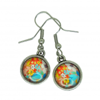 Boucles d oreilles double face cabochon en resine rouge cabochon en verre fleurs rouge jaune bleu vert 4 