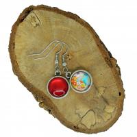 Boucles d oreilles double face cabochon en resine rouge cabochon en verre fleurs rouge jaune bleu vert 5 