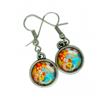 Boucles d oreilles double face cabochon en resine rouge cabochon en verre fleurs rouge jaune bleu vert 5 