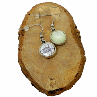 Boucles d oreilles double face cabochon en resine vert et en verre tortue crochet en acier inoxydable 1 